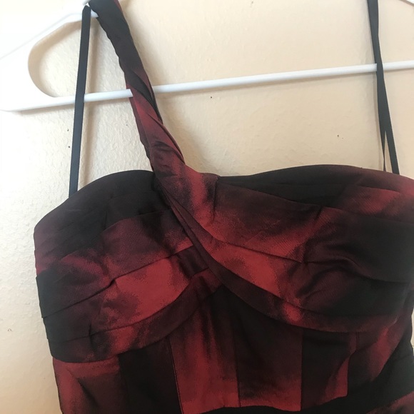 BCBG | red + black one shoulder mini dress - Picture 5 of 8